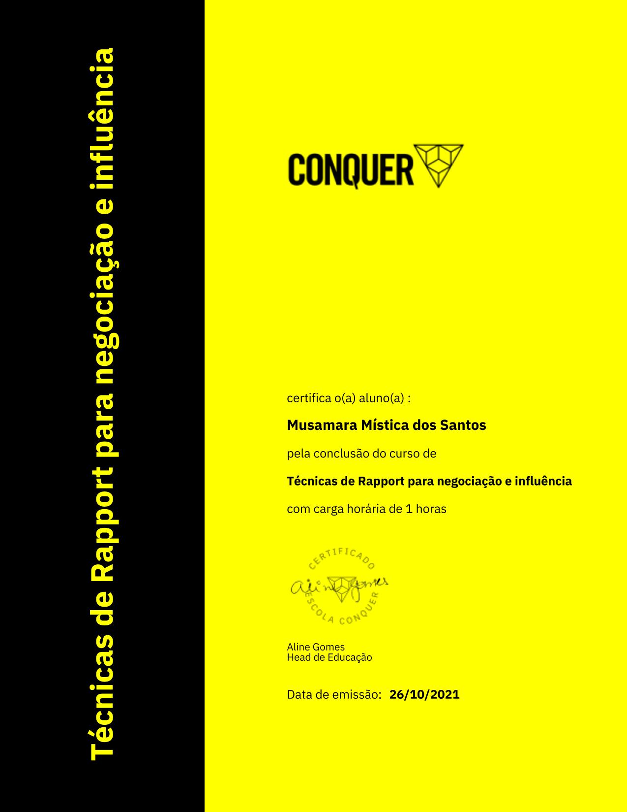 Certificado de Técnicas de Rapport para negociação e influência